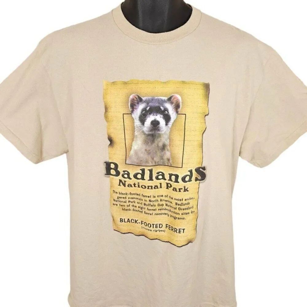 Vintage Badlands National Park T Shirt Mens Size Large Beige Y2K Black Footed